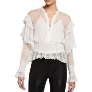 IRO Tilos Ecru Silk Lace Up Ruffle Blouse size 6 US